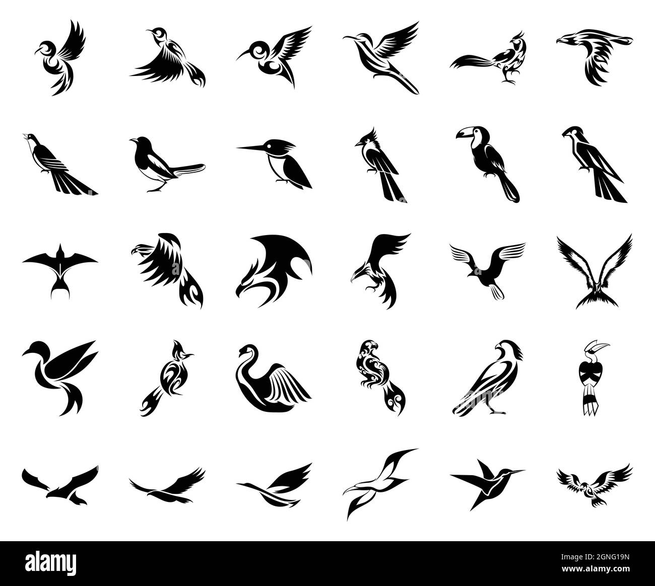 set di icone fisse di uccelli Illustrazione Vettoriale