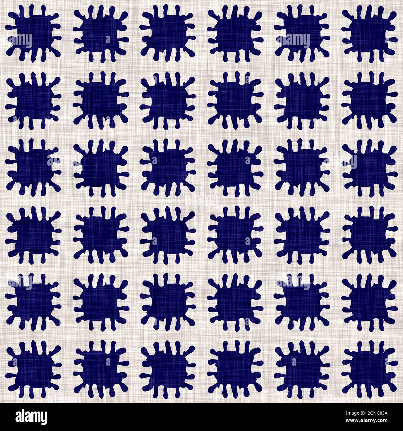 Indigo blu fiore blocco stampa tinta tessuto di lino sfondo. Campione giapponese di ripetizione batik tessuto senza cuciture. Sfocatura floreale organica afflosciata Foto Stock