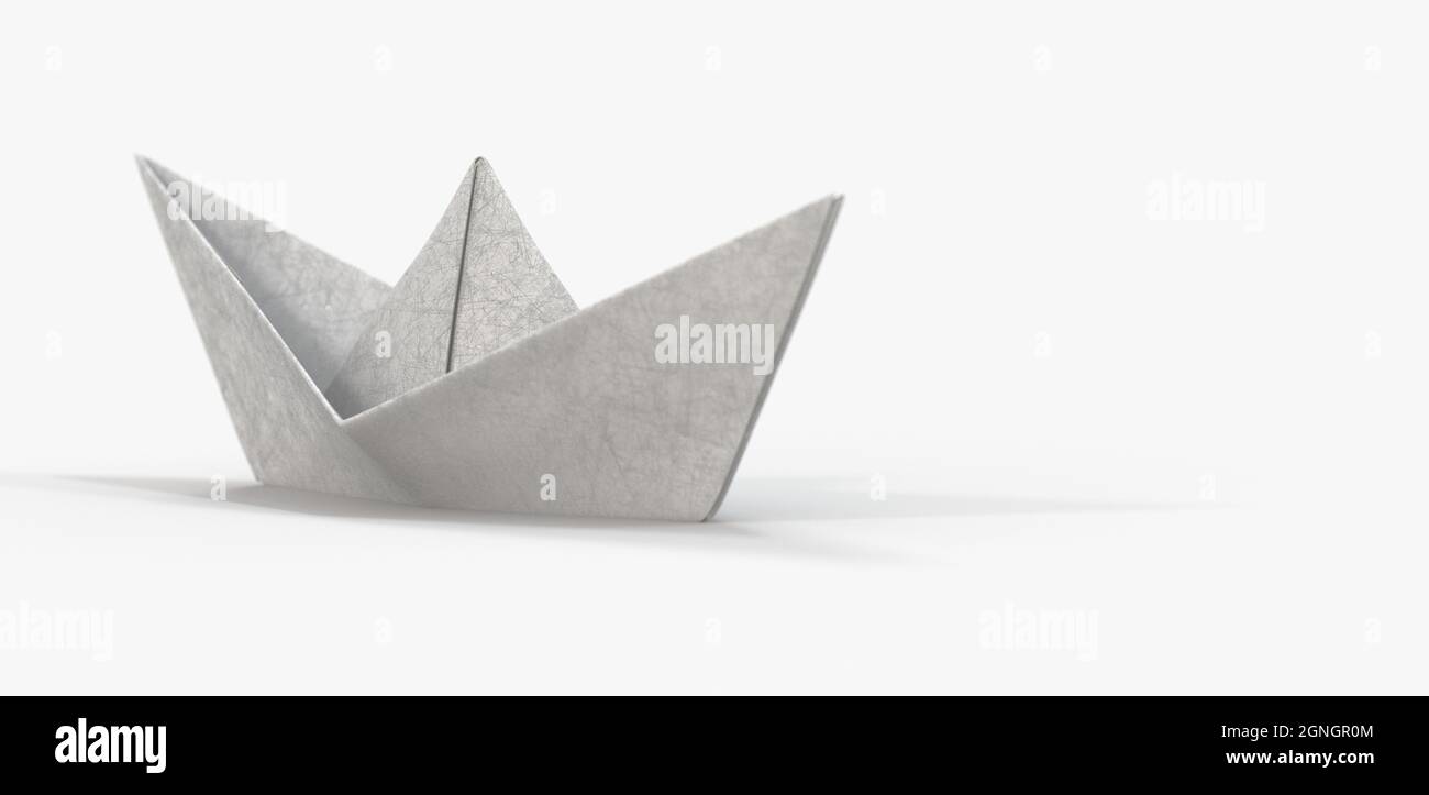 Rendering 3d di un'imbarcazione in carta bianca su una superficie morbida con spazio di copia isolato su sfondo bianco Foto Stock