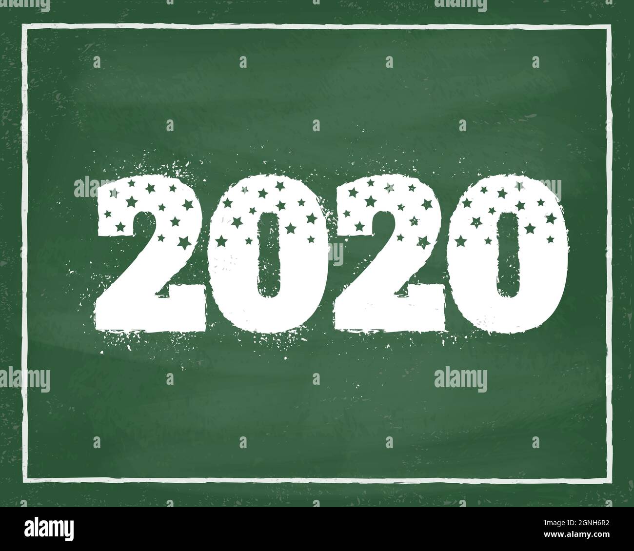 Biglietto d'auguri Vector vintage con 2020 in lavagna per Natale e Capodanno. Cartolina del nuovo anno 2020. Illustrazione Vettoriale