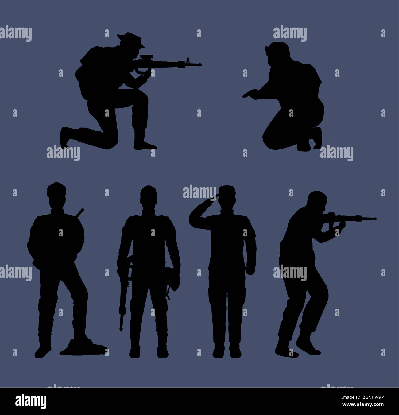 sei silhouette a squadre militari Illustrazione Vettoriale