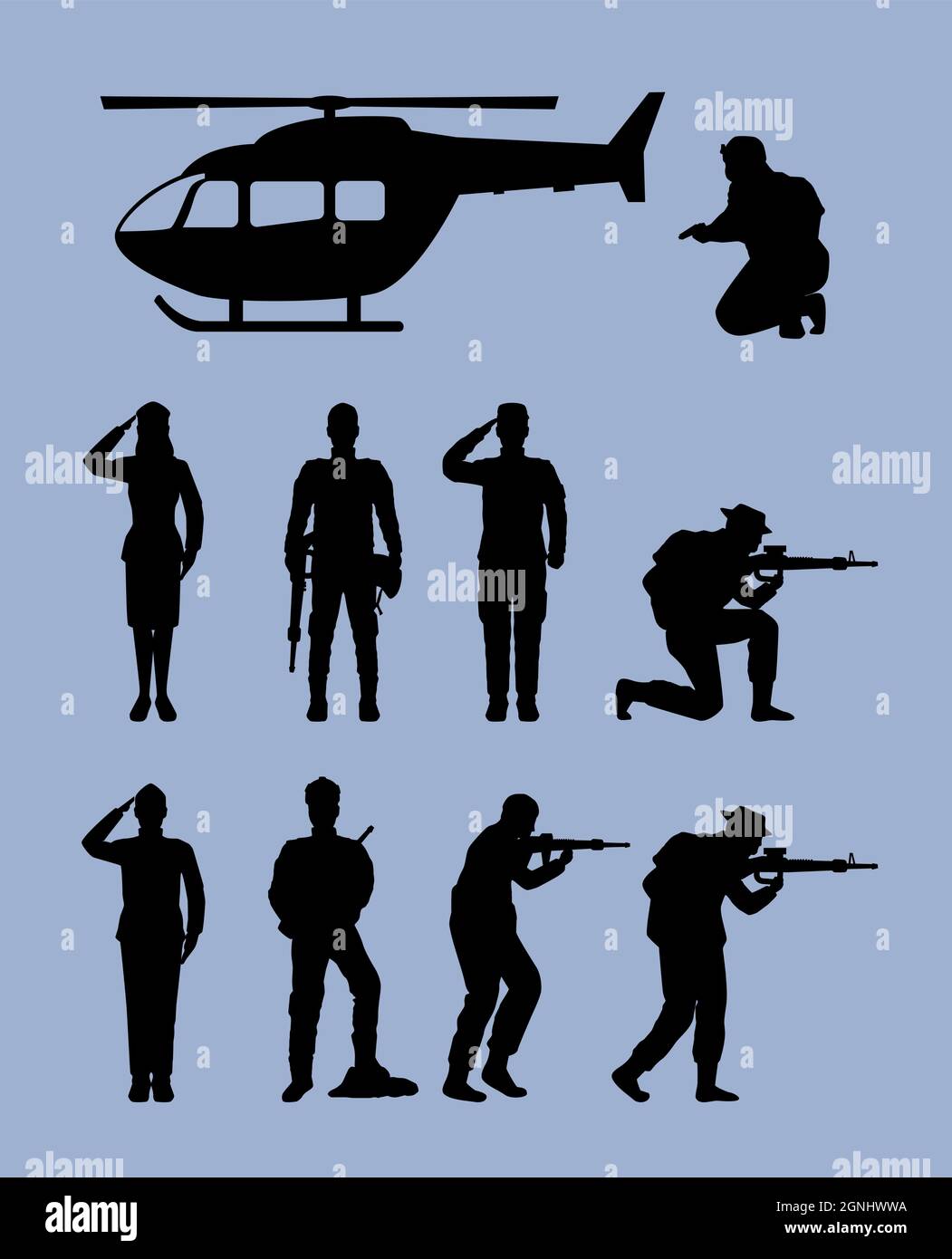 nove silhouette a squadre militari Illustrazione Vettoriale
