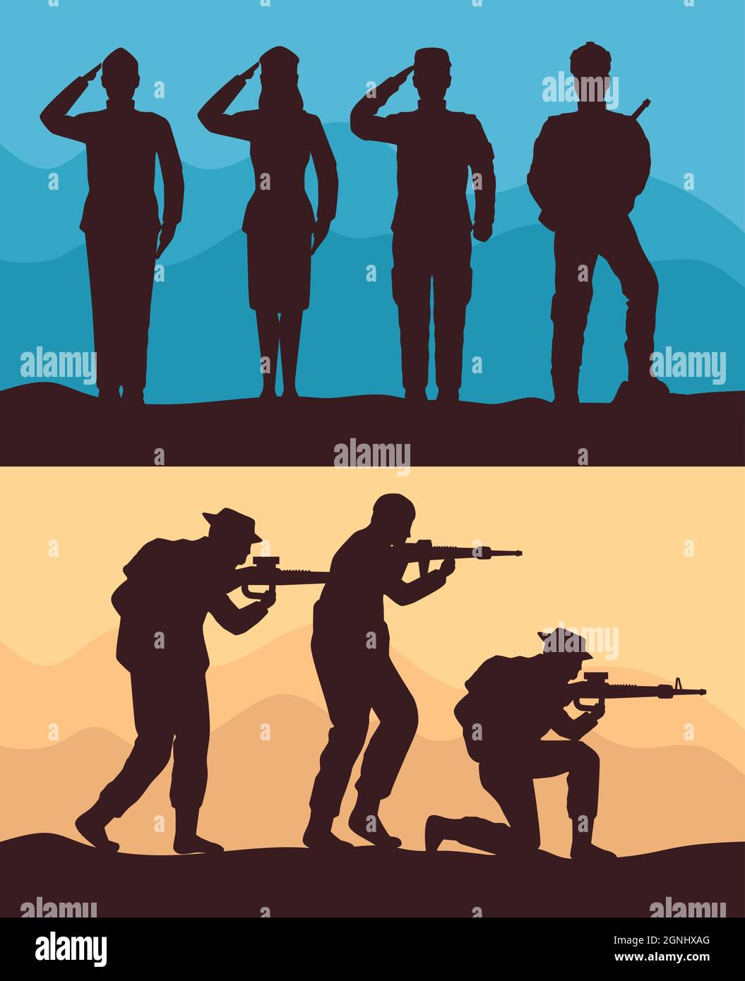 sette silhouette a squadre militari Illustrazione Vettoriale