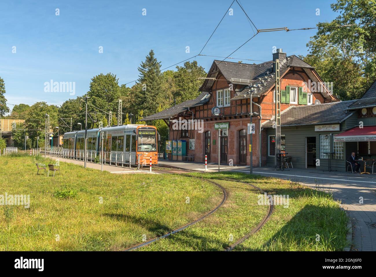 Fermata del tram dell'ex Waldbahn a Neu Isenburg, Germania Foto Stock