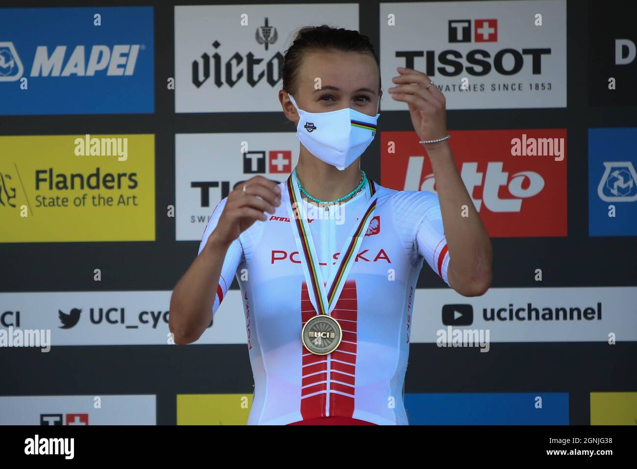 Katarzyna Niewiadoma di Poulogne durante i Campionati mondiali di strade UEC 2021 di Leuven, il 25 settembre, a Leuven, Belgio - Foto Laurent Lairys / DPPI i Foto Stock