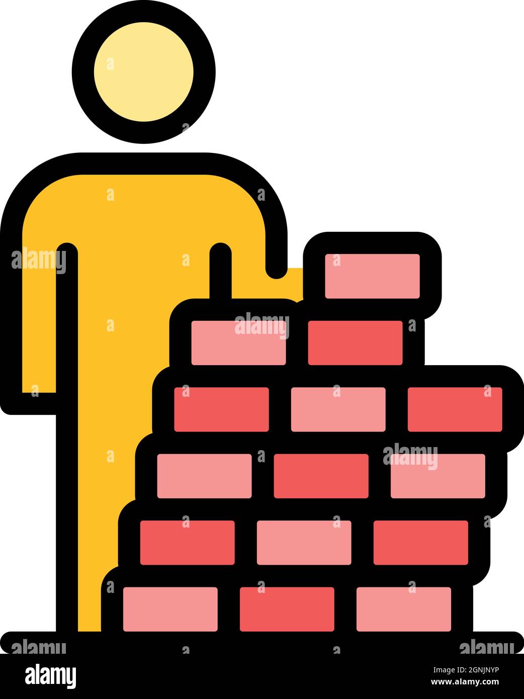 Immigrato dietro muro icona di mattoni. Contorno immigrato dietro mattone muro vettore icona colore piatto isolato Illustrazione Vettoriale