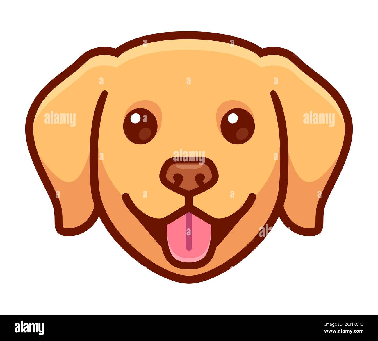 Divertente cartoon Golden Retriever disegno testa. Carino ritratto del cane, immagine grafica della clip vettoriale. Illustrazione Vettoriale