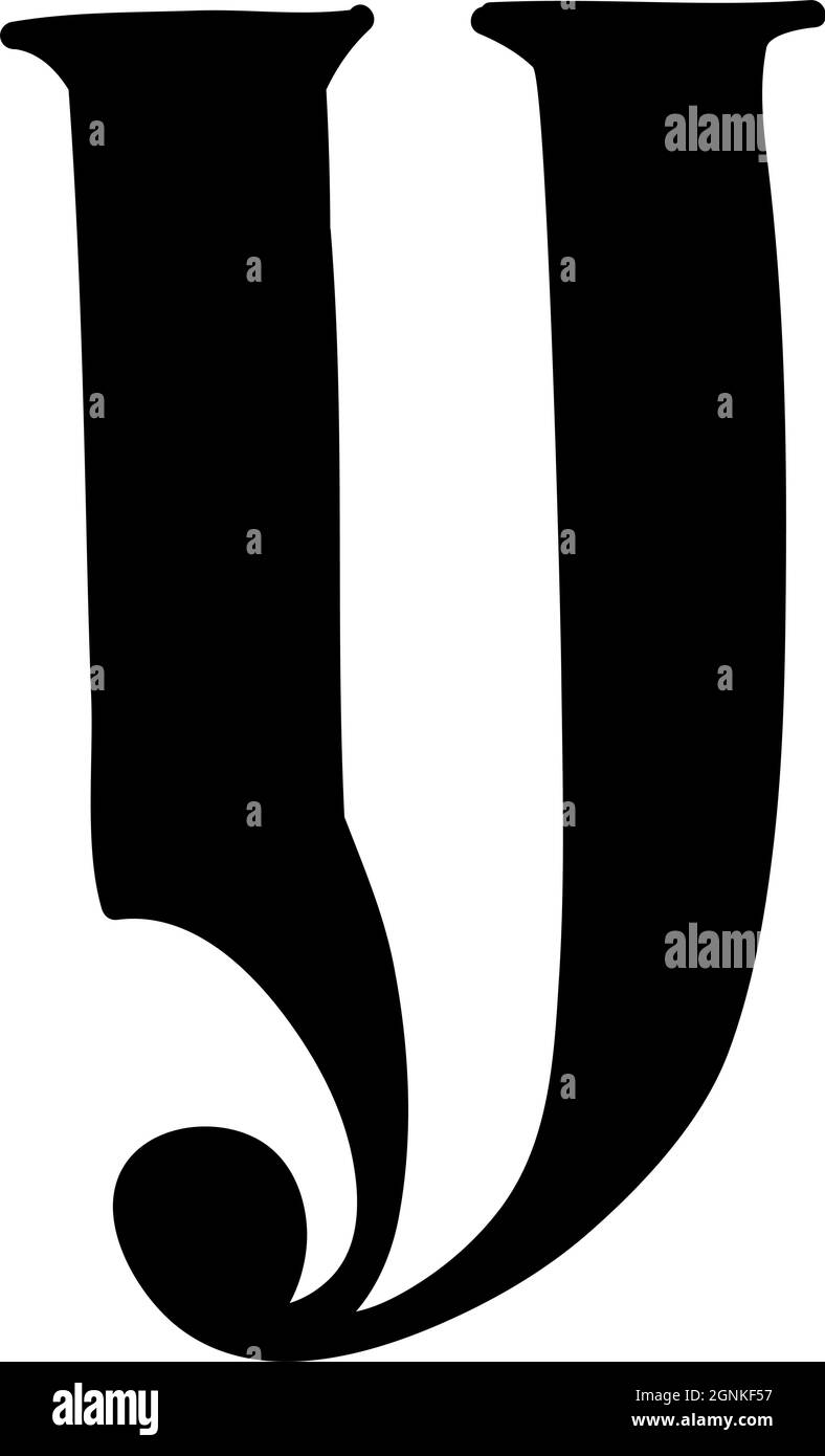 Lettera latina U. Vettore. Logo per la società. Icona per il sito. Lettera separata dall'alfabeto. Neo gotico-russo stile antico di 17-19 centurie Illustrazione Vettoriale