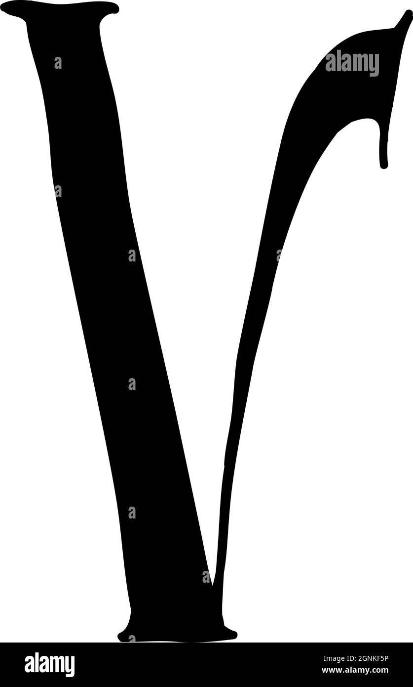 Lettera latina V. Vettore. Logo per la società. Icona per il sito. Lettera separata dall'alfabeto. Neo gotico-russo stile antico di 17-19 centurie Illustrazione Vettoriale