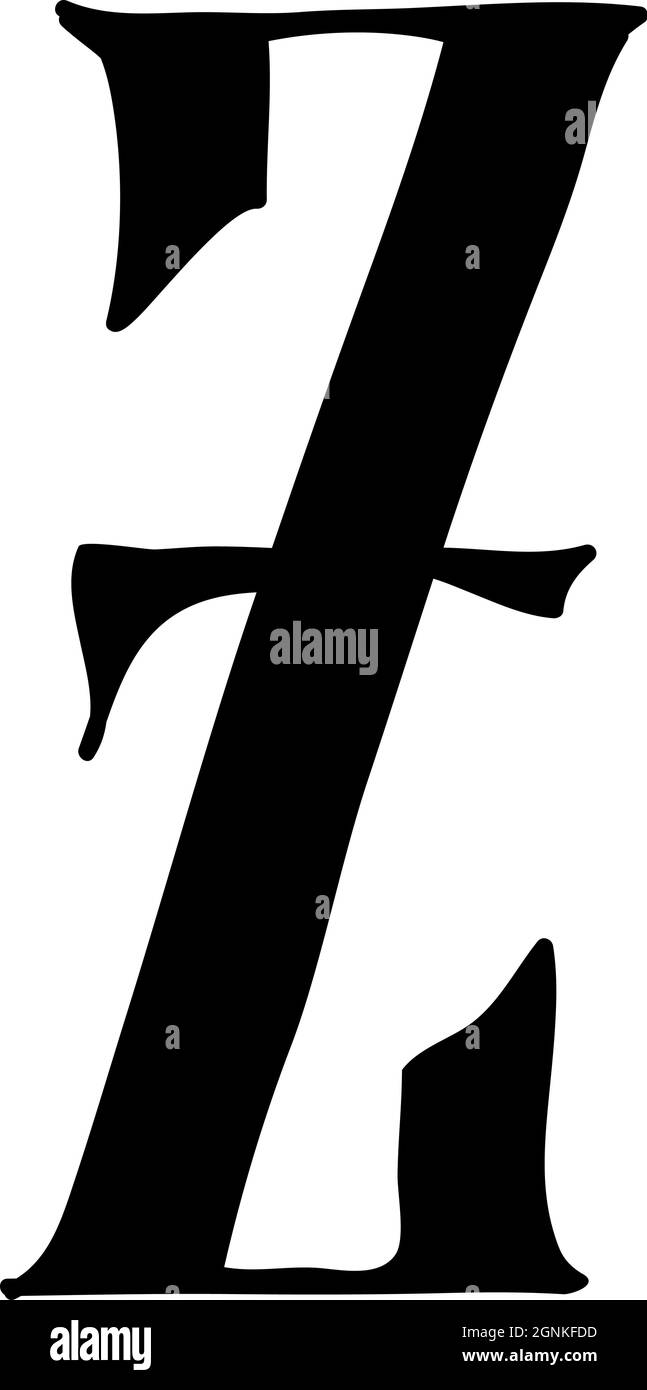 Lettera latina Z. Vettore. Logo per la società. Icona per il sito. Lettera separata dall'alfabeto. Neo gotico-russo stile antico di 17-19 centurie Illustrazione Vettoriale