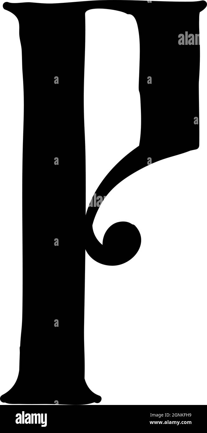 Lettera latina P. Vettore. Logo per la società. Icona per il sito. Lettera separata dall'alfabeto. Neo gotico-russo stile antico di 17-19 centurie Illustrazione Vettoriale
