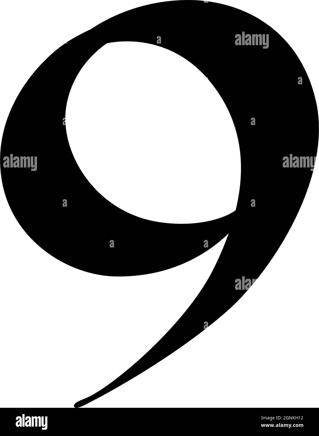 Numero 9 in stile gotico. Vettore. Il simbolo è isolato su uno sfondo bianco. Calligrafia e lettere. Lettera latina medievale. Logo per il com Illustrazione Vettoriale