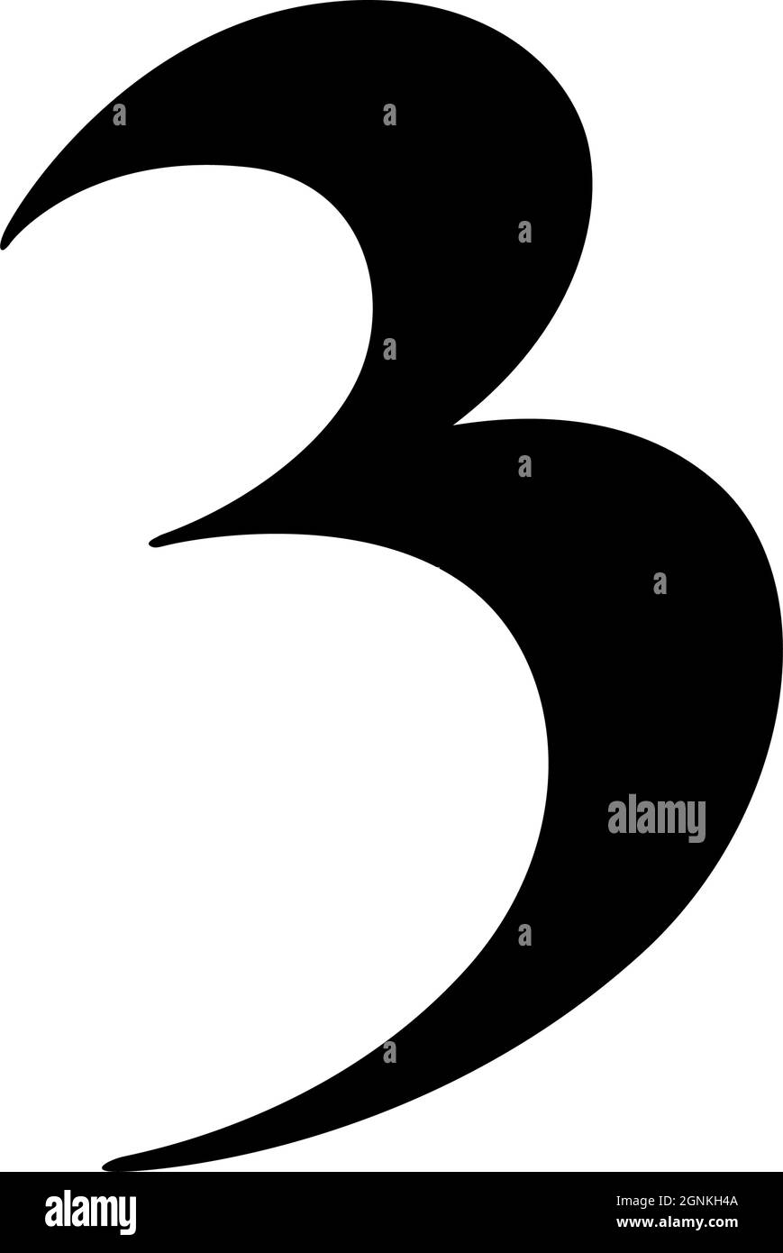 Numero 3 in stile gotico. Vettore. Il simbolo è isolato su uno sfondo bianco. Calligrafia e lettere. Lettera latina medievale. Logo per il com Illustrazione Vettoriale