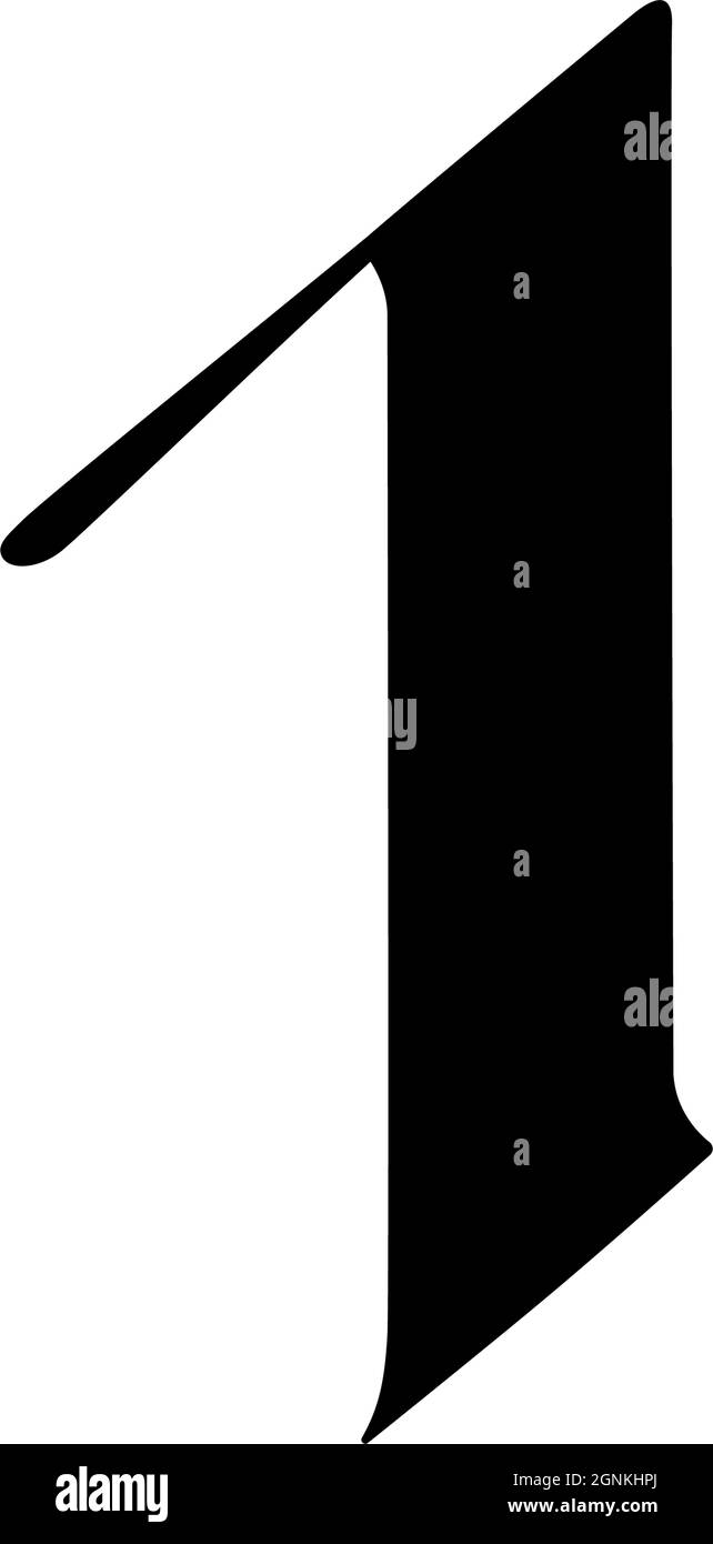 Numero 1 in stile gotico. Vettore. Il simbolo è isolato su uno sfondo bianco. Calligrafia e lettere. Lettera latina medievale. Logo per il com Illustrazione Vettoriale