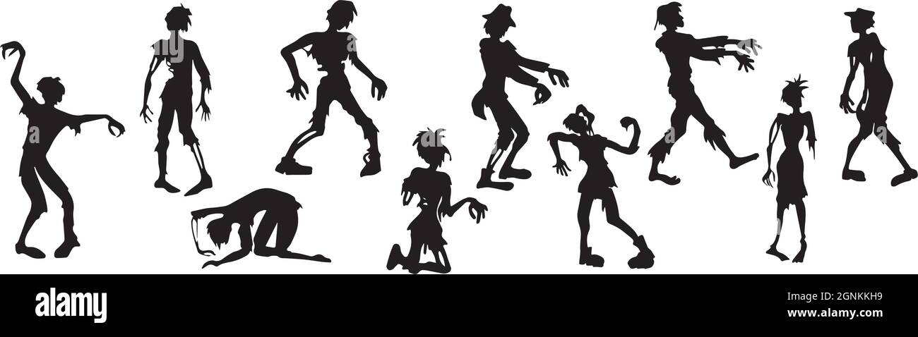 Set di 10 diversi zombie di Halloween su sfondo bianco - illustrazione vettoriale Illustrazione Vettoriale