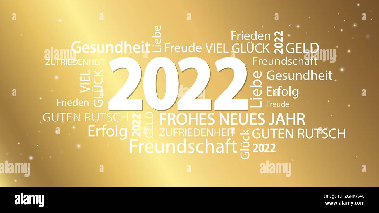 file vettoriale eps con nuvola di parole con auguri per il nuovo anno 2022 e sfondo dorato Illustrazione Vettoriale