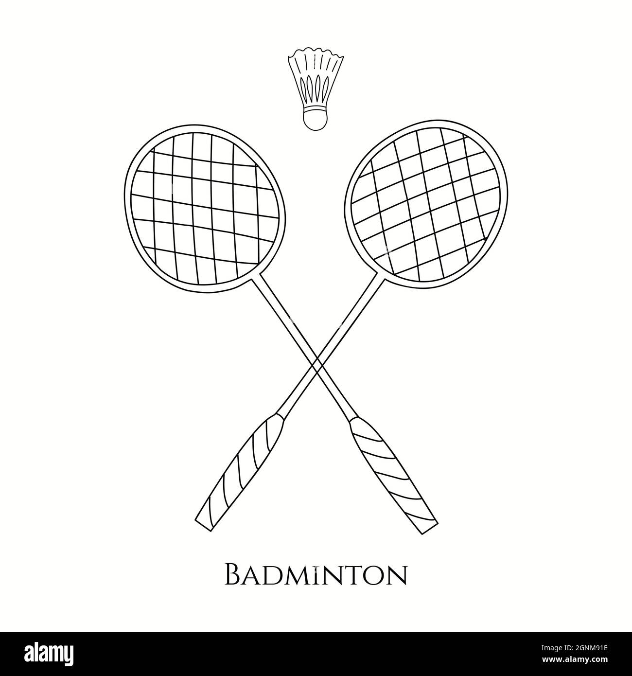 Racchette e shuttleock in stile badminton. Illustrazione vettoriale. Illustrazione Vettoriale