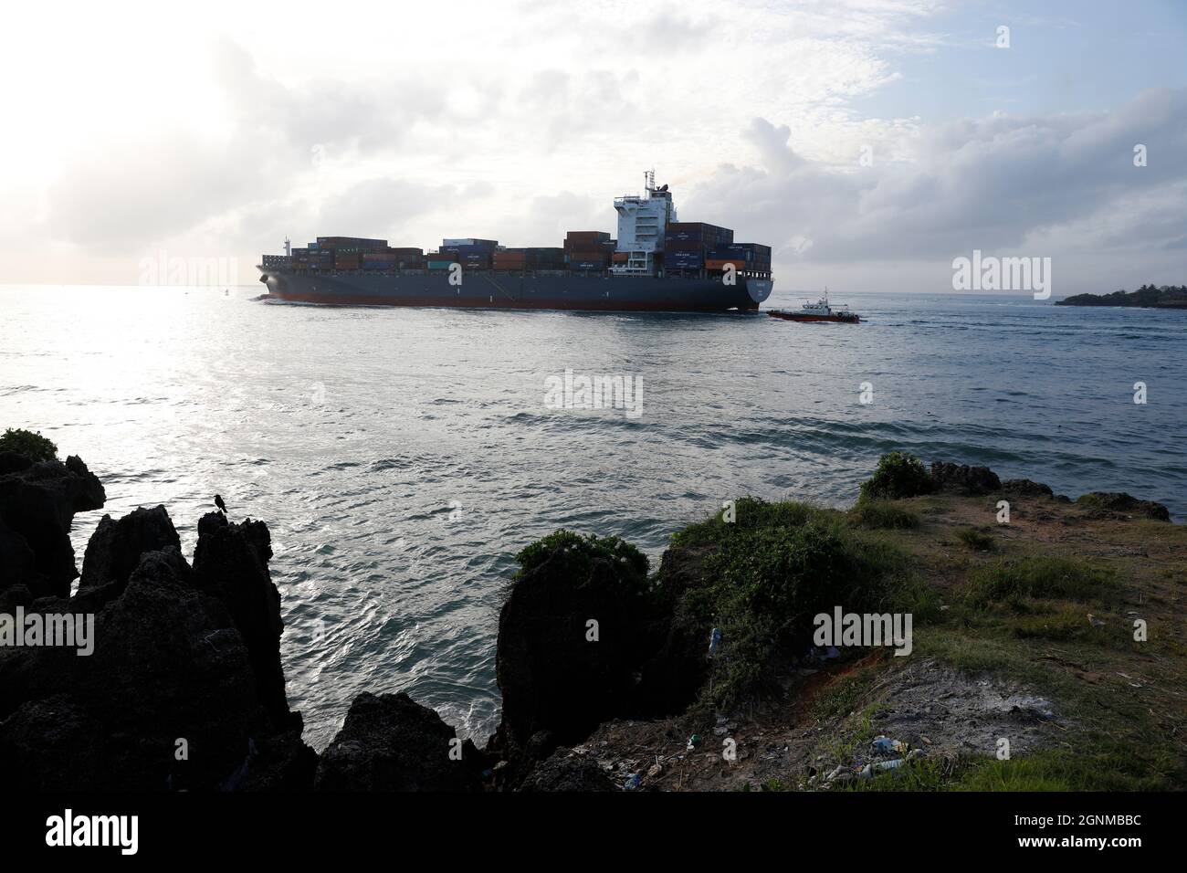 Porto principale di Mombasa in Kenya, Oceano Indiano, Africa orientale. Foto Stock