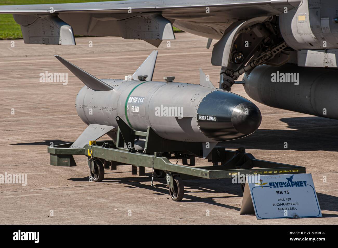 Gothenburg, Svezia - Agosto 30 2008: Missile cieco RB15 aria-mare in mostra Foto Stock