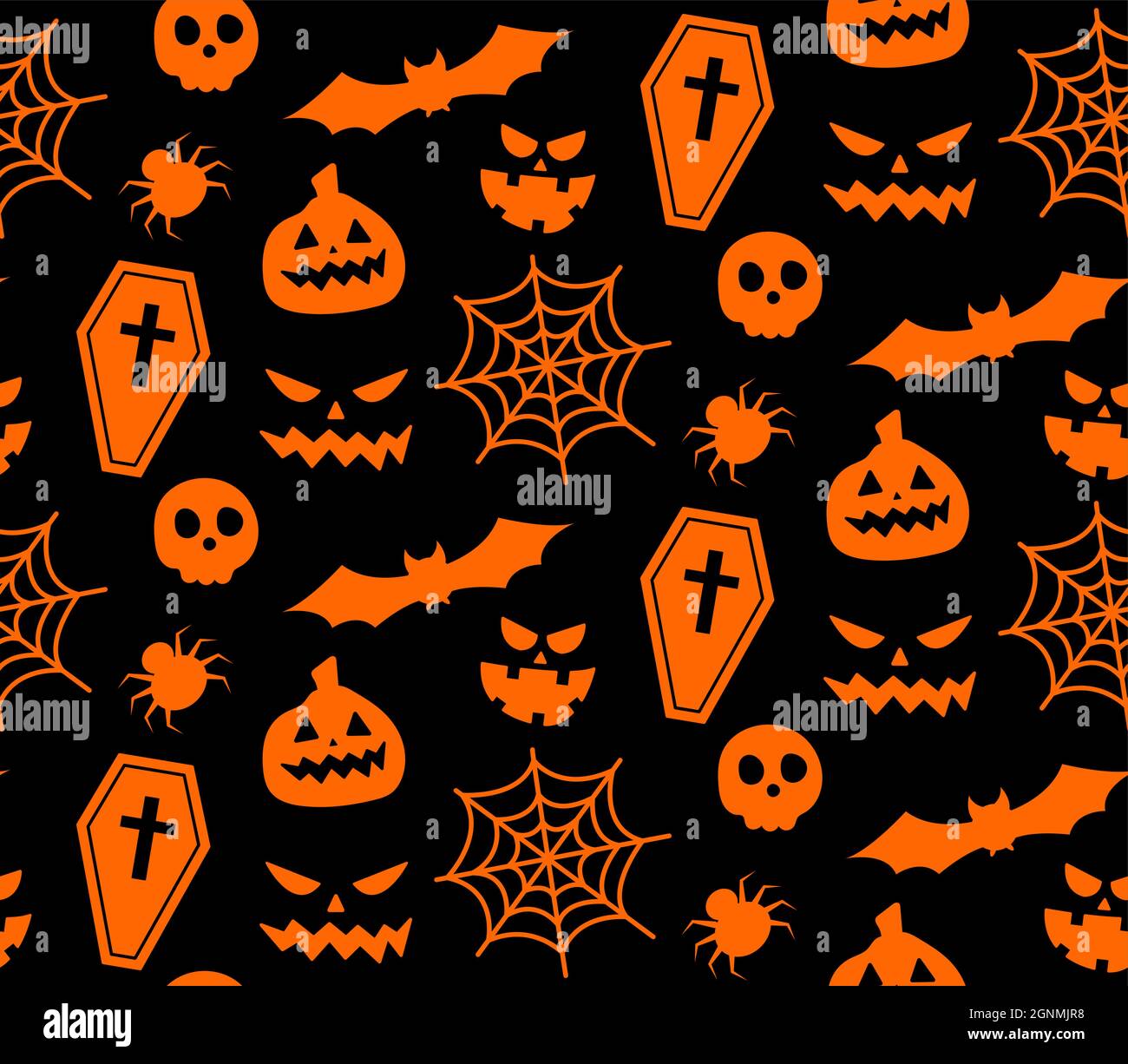 Ripetizione senza giunture con simboli di Halloween. Design di silhouette per la festa di Halloween. Per cartolina, tessuto, banner, modello, confezione Illustrazione Vettoriale