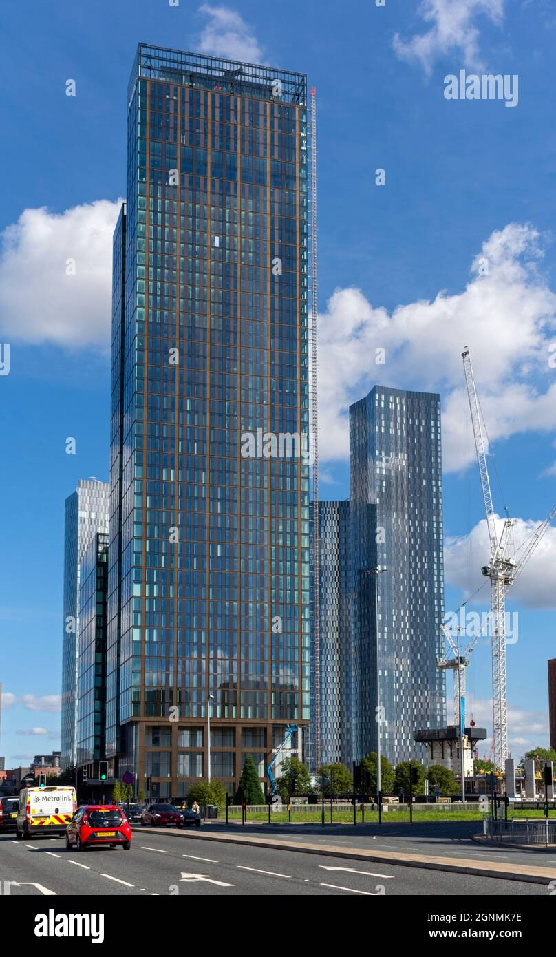 La torre Elizabeth e Deansgate Square condominio, Crown Street, Manchester, Inghilterra, Regno Unito Foto Stock