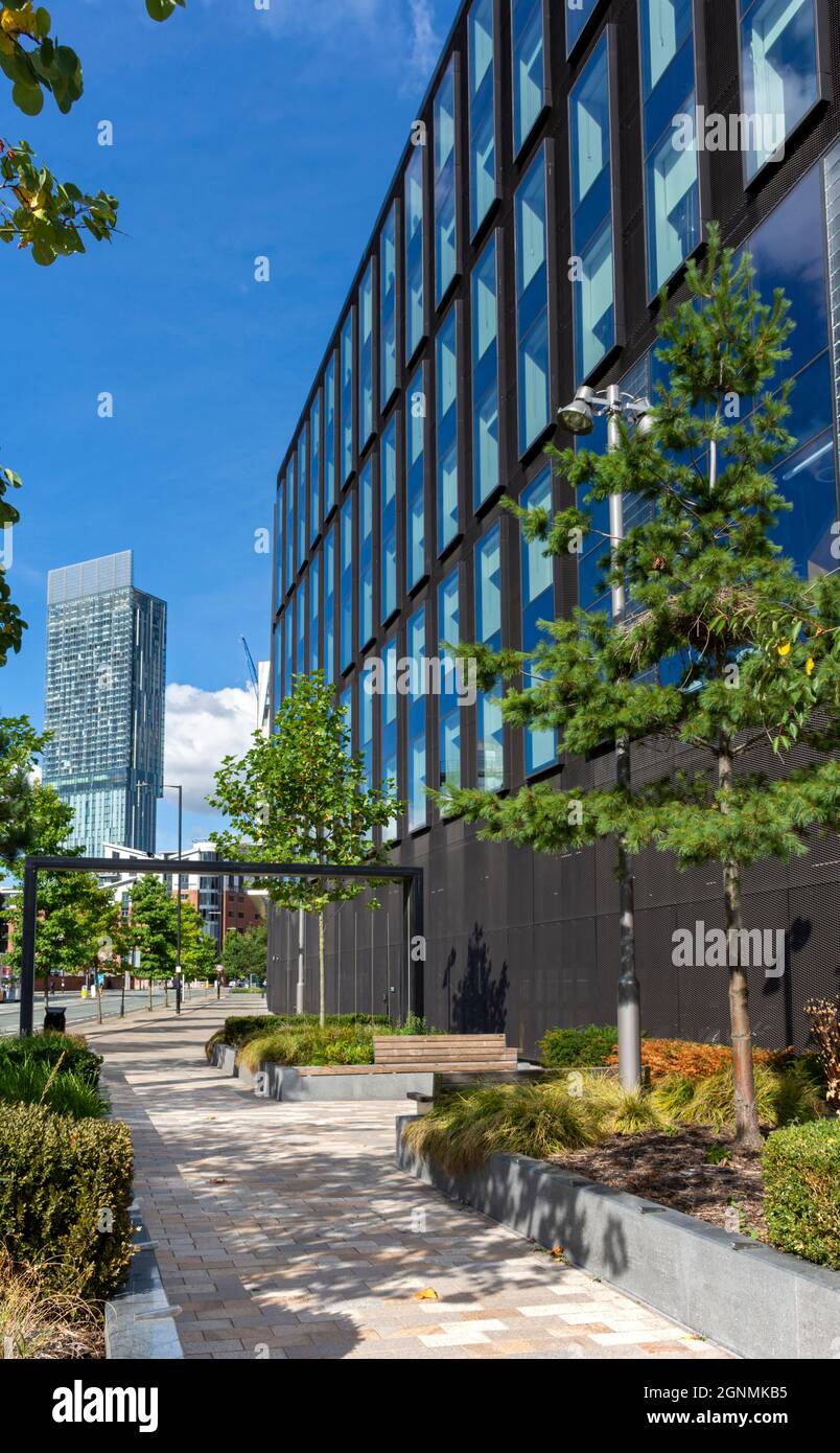 La Beetham Tower e il No.8 First Street Building da Medlock Street, Manchester, Regno Unito Foto Stock