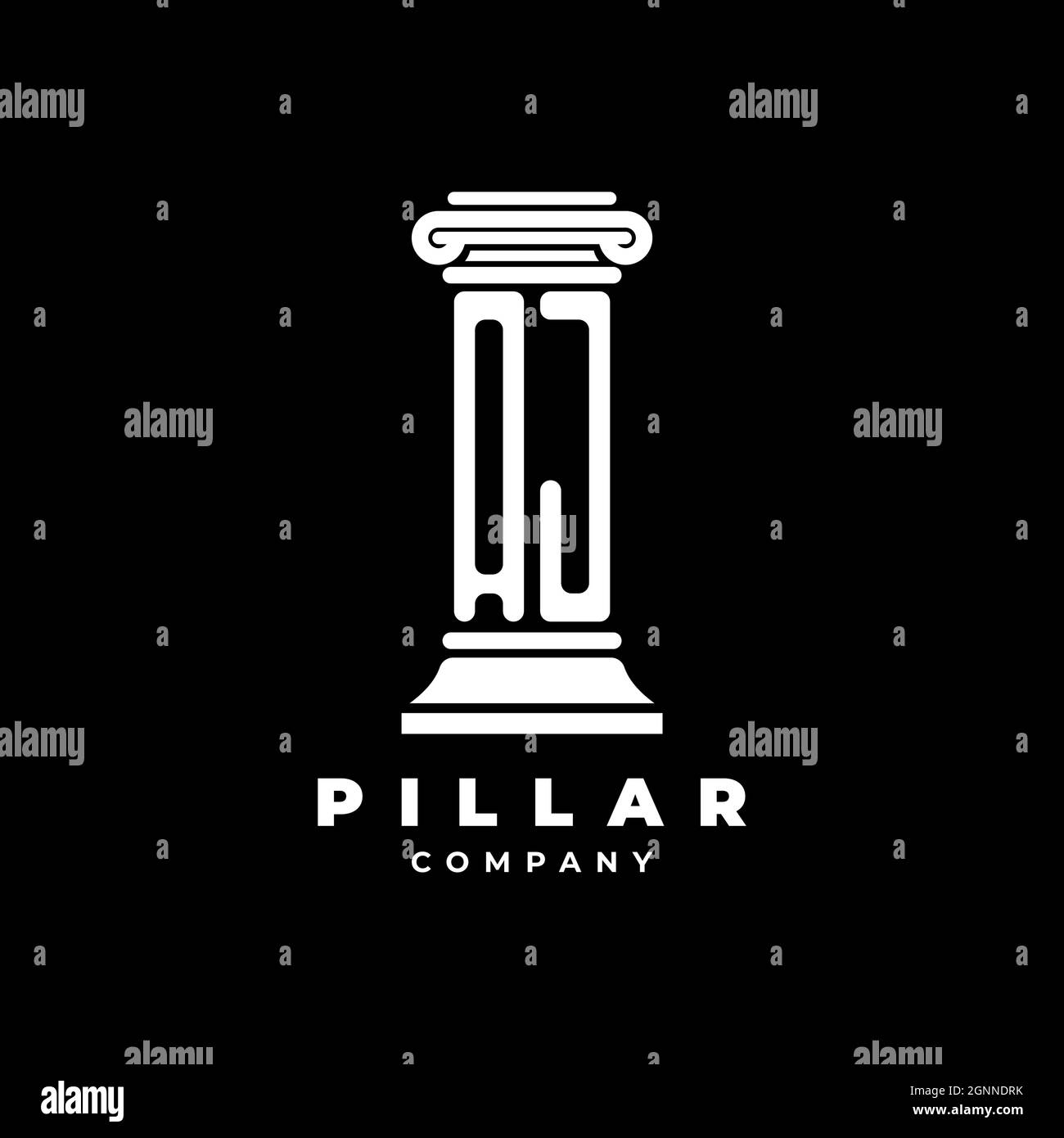 AJ Monogram Logo Letter Pillars forma avvocato stile vettore, società studio legale isolato su sfondo nero Illustrazione Vettoriale