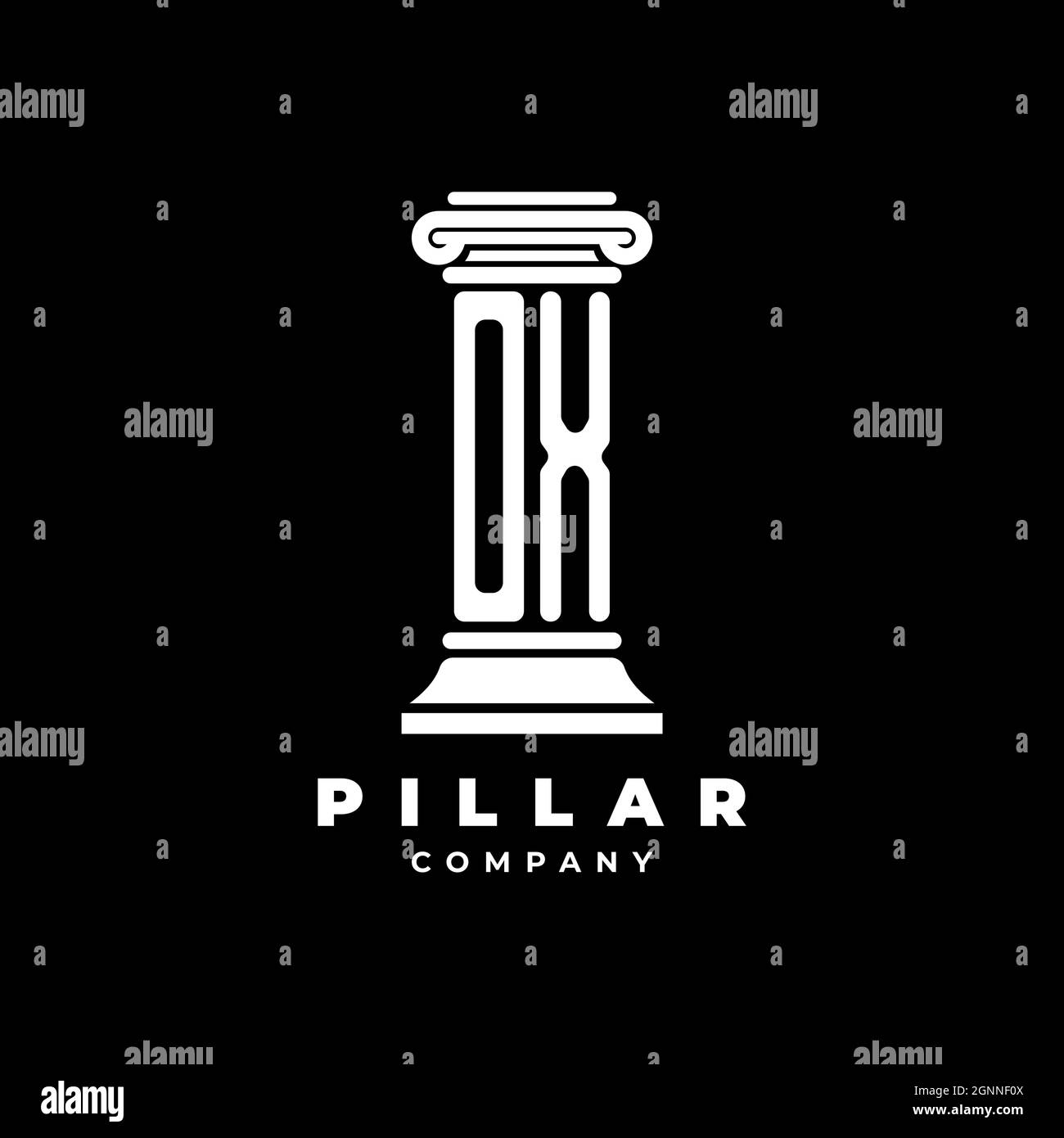 OX Monogram Logo Letter Pillars forma avvocato stile vettore, società studio legale isolato su sfondo nero Illustrazione Vettoriale