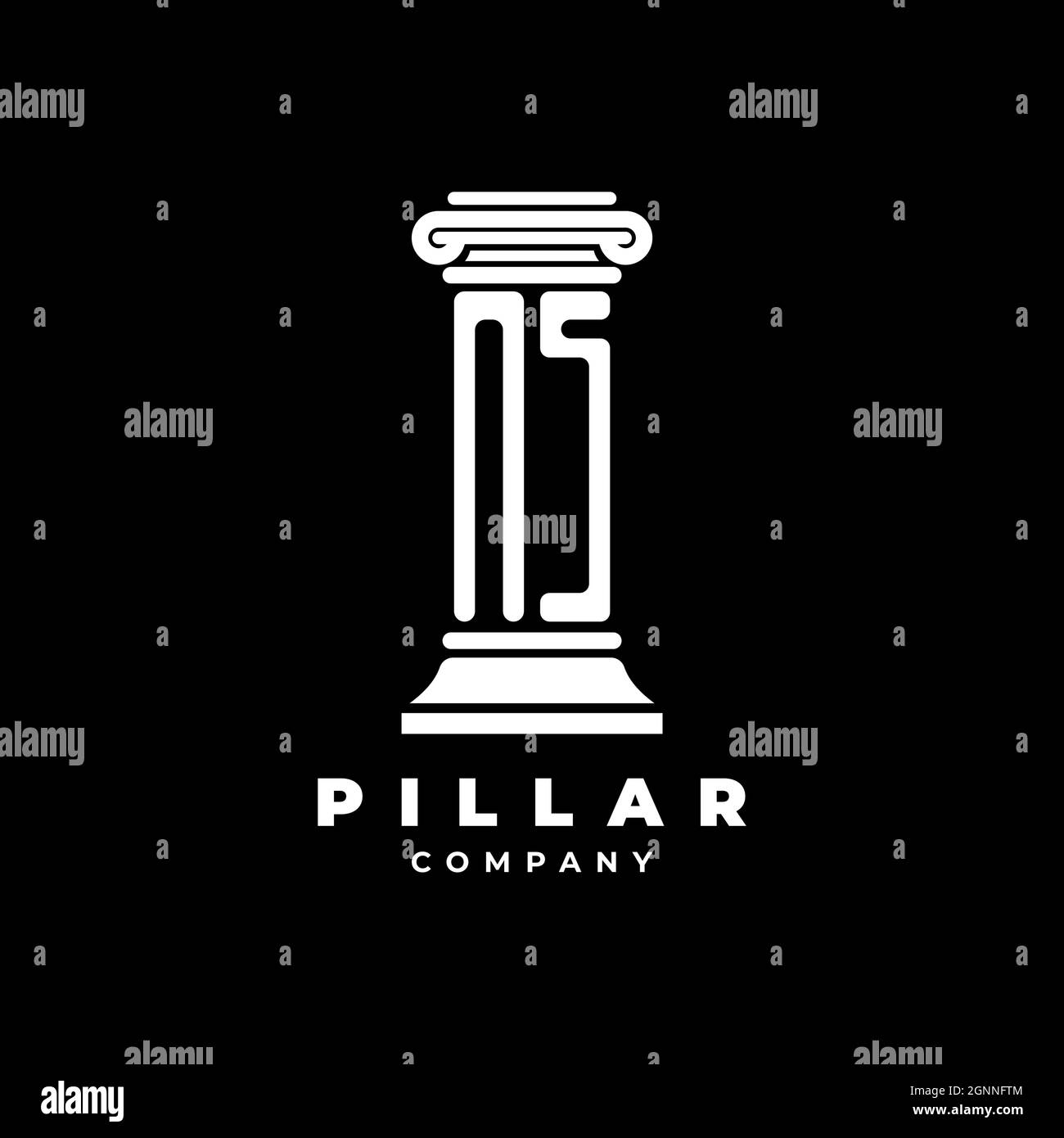 Ns Monogram Logo Letter Pillars forma avvocato stile vettore, società studio legale isolato su sfondo nero Illustrazione Vettoriale