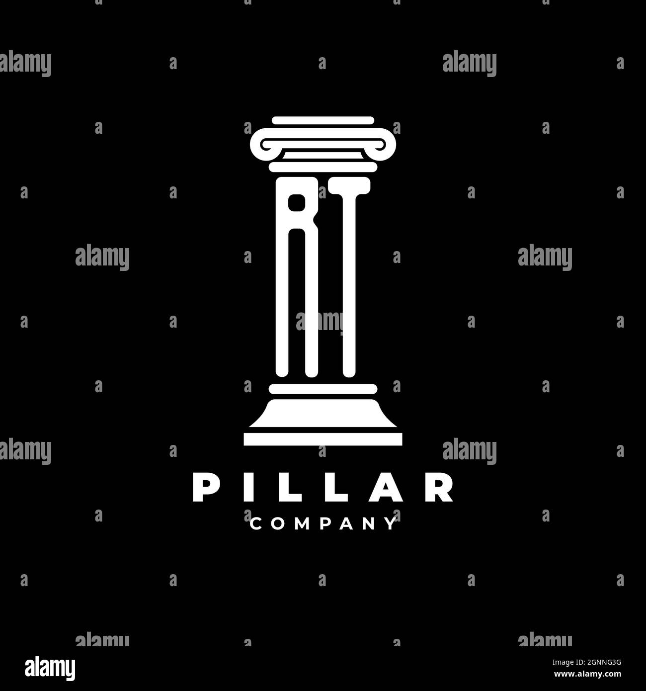 RT Monogram Logo lettera pilastri forma avvocato stile vettore, società studio legale isolato su sfondo nero Illustrazione Vettoriale