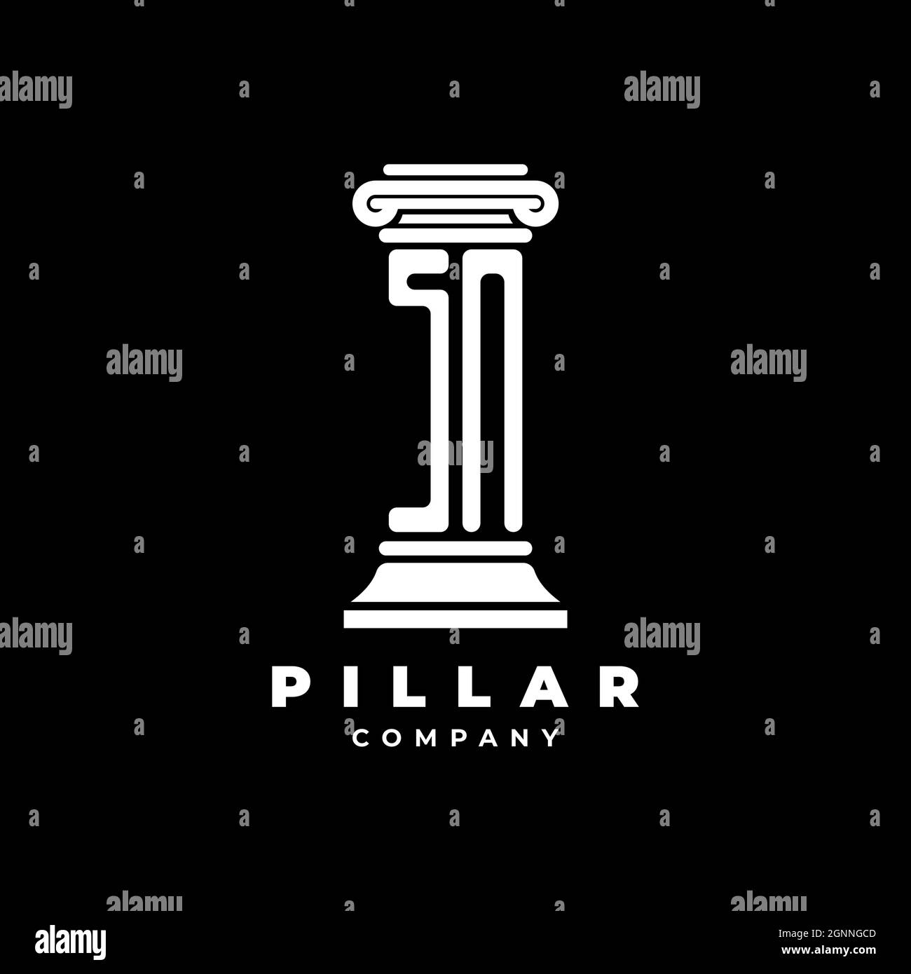 SN Monogram Logo Letter Pillars forma avvocato stile vettore, società studio legale isolato su sfondo nero Illustrazione Vettoriale