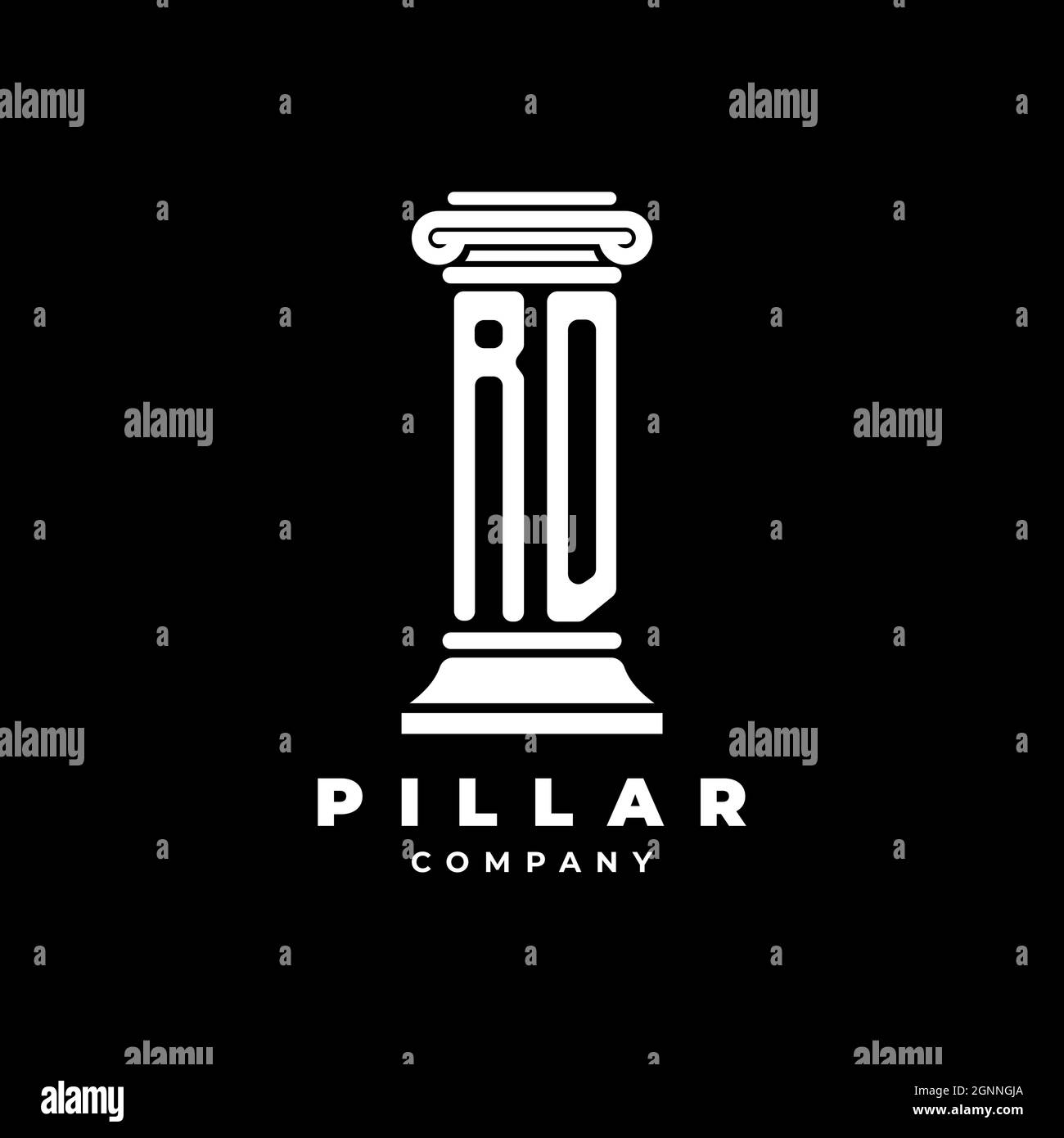 RD Monogram Logo Letter Pillars forma avvocato stile vettore, società studio legale isolato su sfondo nero Illustrazione Vettoriale