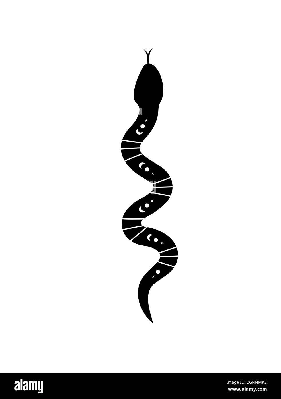 Serpente magico in stile boho con la luna. Simbolo mistico in uno stile minimalista alla moda. Illustrazione vettoriale esoterica Illustrazione Vettoriale