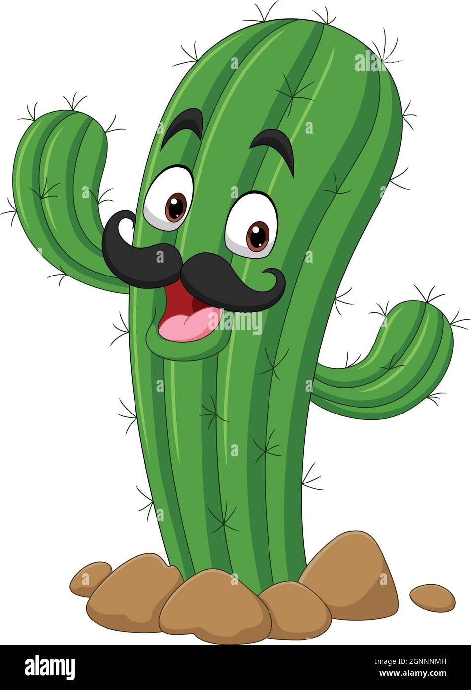 Cartoon felice cactus mascotte ondeggiante mano Illustrazione Vettoriale