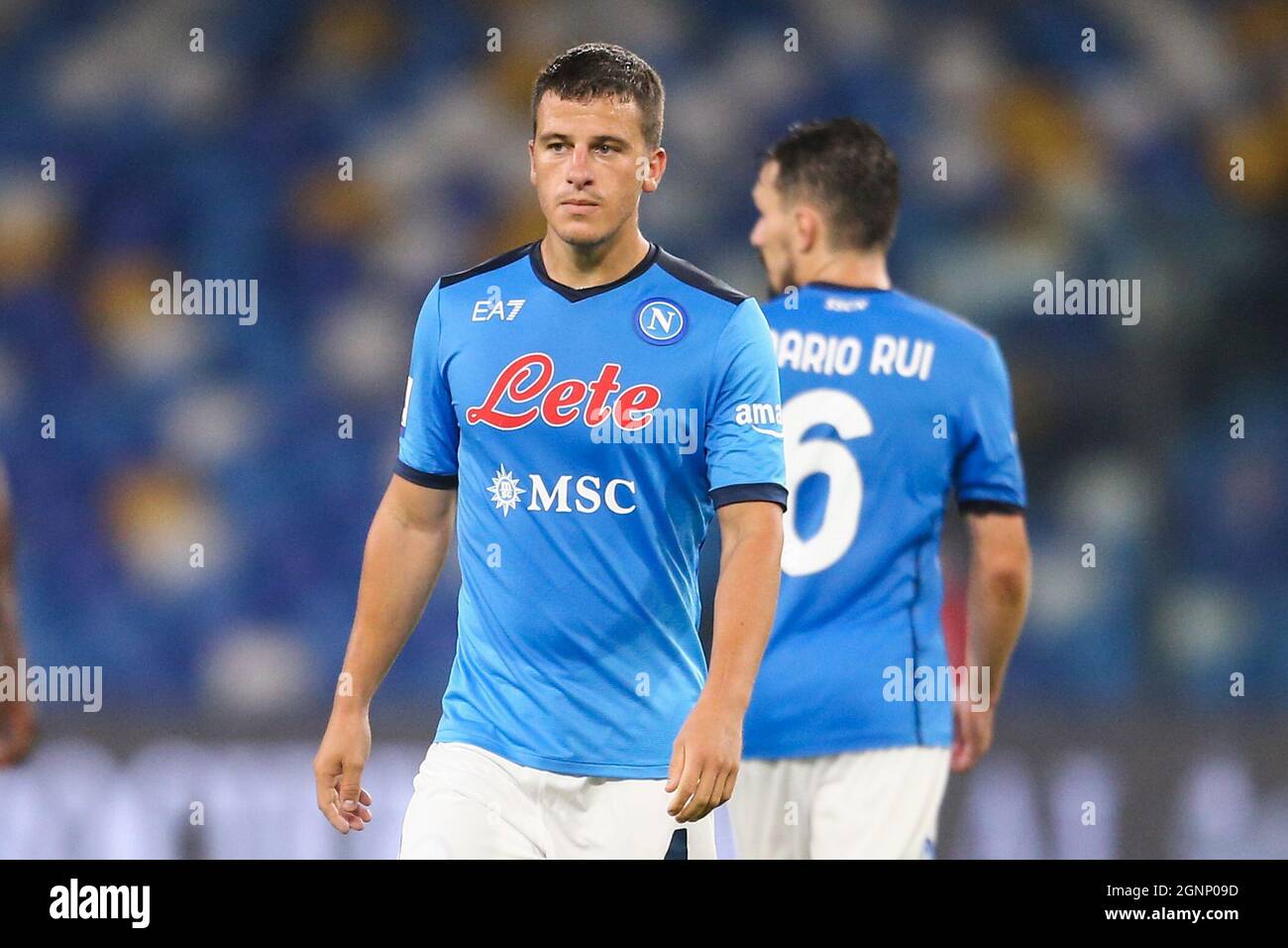 Il centrocampista tedesco della SSC Napoli Diego Demme durante la Serie una partita di calcio tra la SSC Napoli e Cagliari allo stadio Diego Armando Maradona di Napoli, Italia meridionale, il 16 settembre 2021. Foto Stock