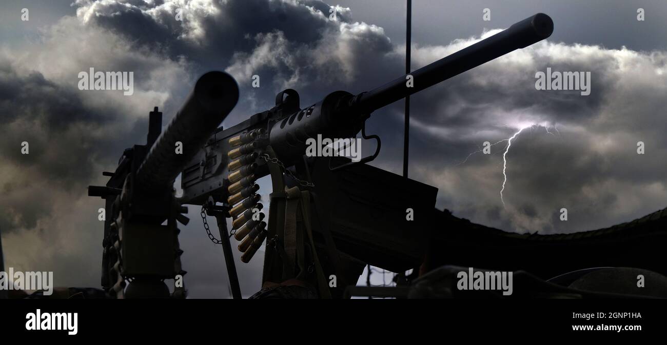 Equipaggio di carri armati Sherman con mitragliatrice calibro 50. Pubblico mondo guerra due spettacolo. Foto Stock