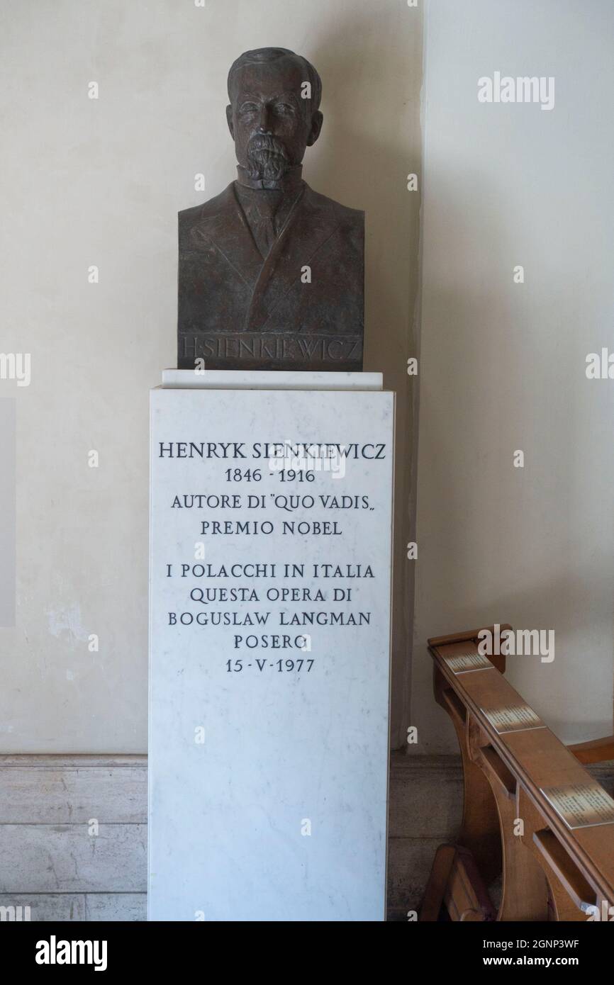 Roma, Italia - busto dell'epico scrittore polacco e premio nobel Henryk Sienkiewicz, autore di Quo Vadis, Chiesa di Santa Maria in Palmis Foto Stock