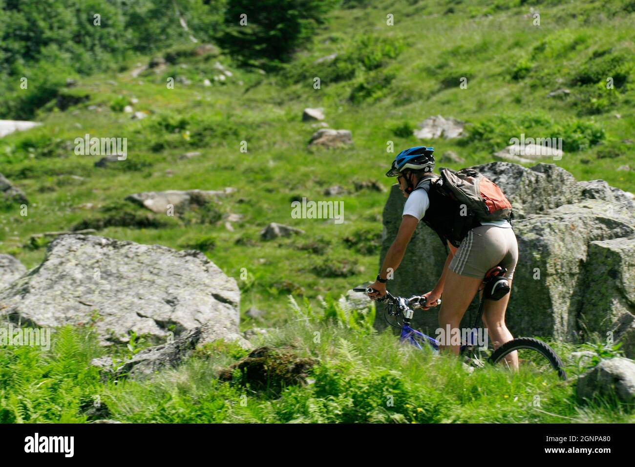 Moutainbiker nelle Alpi, Austria Foto Stock