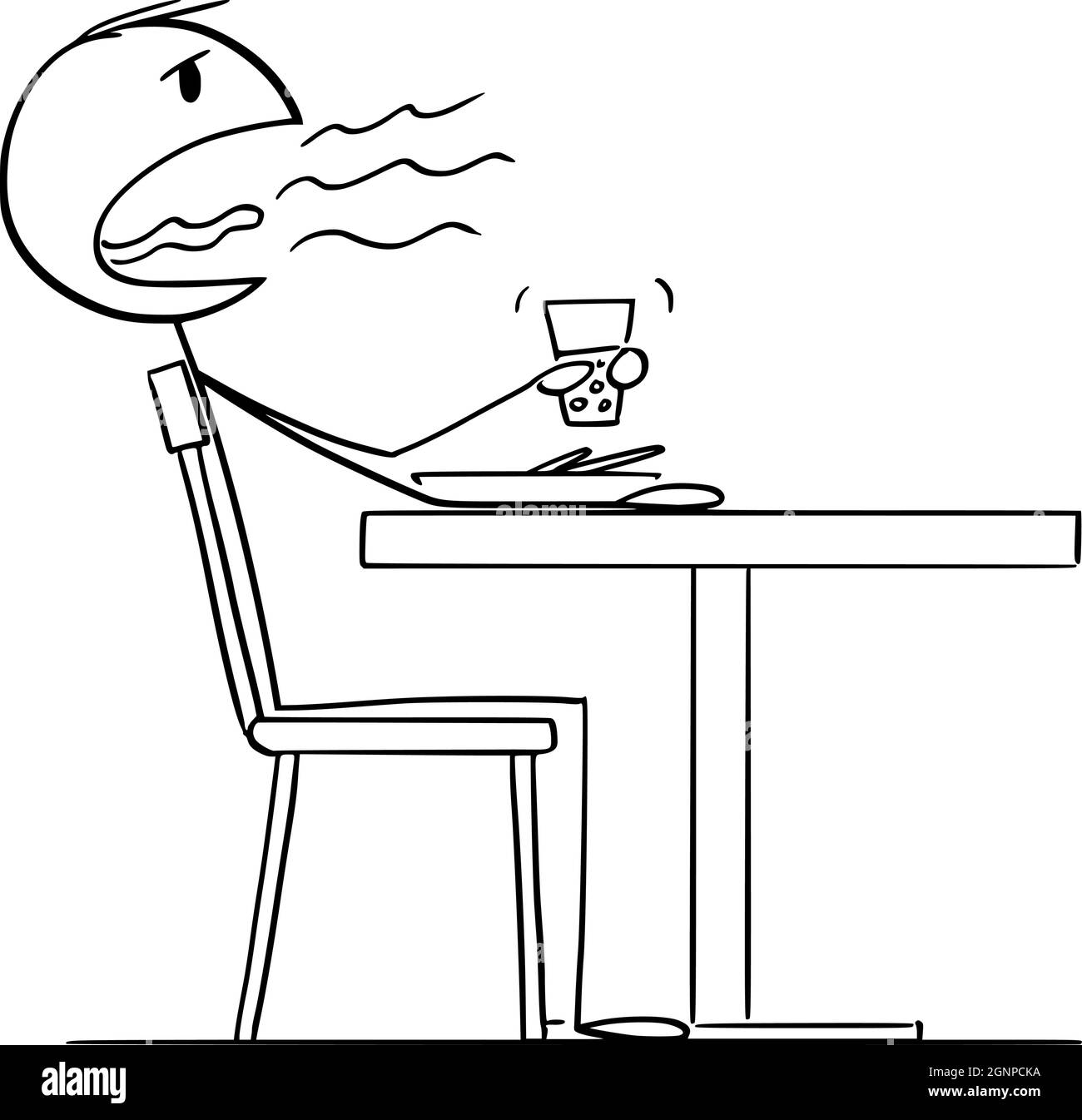 Persona che Burping dopo aver mangiato pranzo o cena al ristorante, Vector Cartoon Stick Illustrazione Illustrazione Vettoriale