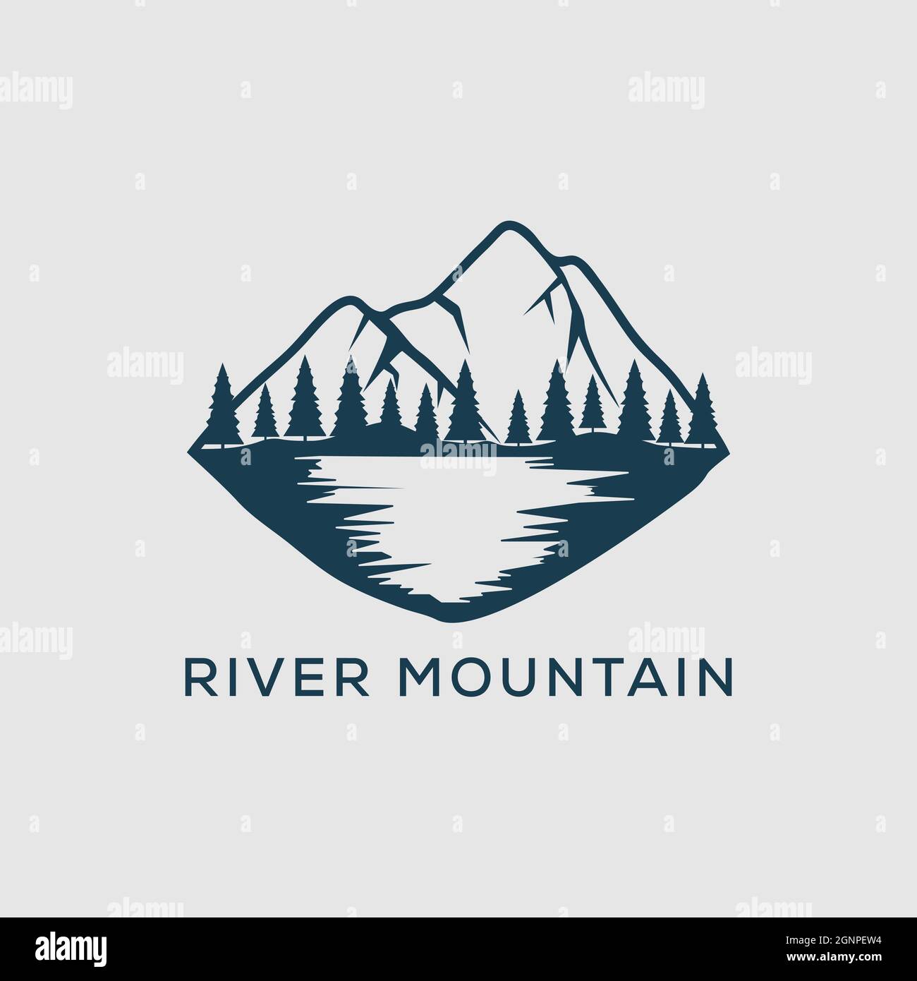simbolo del logo river mountain, ideale per l'illustrazione vettoriale dell'avventura all'aperto Illustrazione Vettoriale