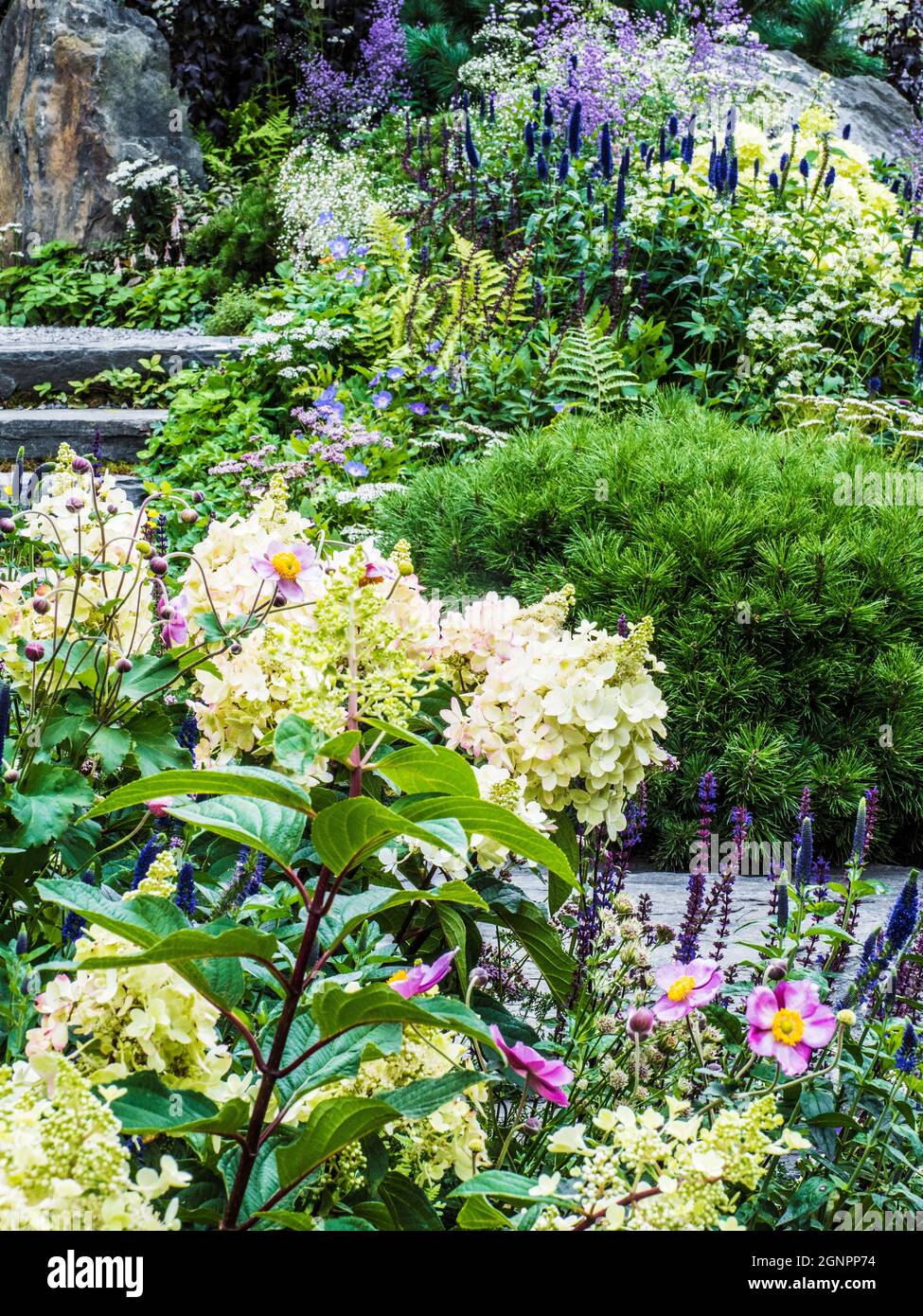 Uno dei giardini dello spettacolo al RHS Chelsea Flower Show 2021. Foto Stock