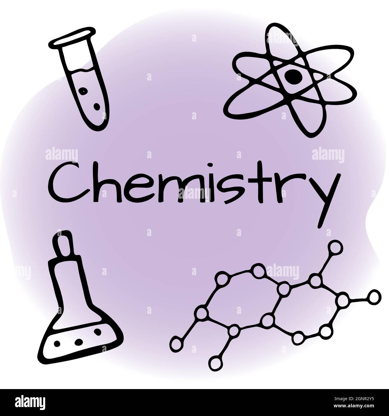 Set di progettazione chimica disegnata a mano. Illustrazione vettoriale stile Doodle isolata su sfondo a colori. Illustrazione Vettoriale