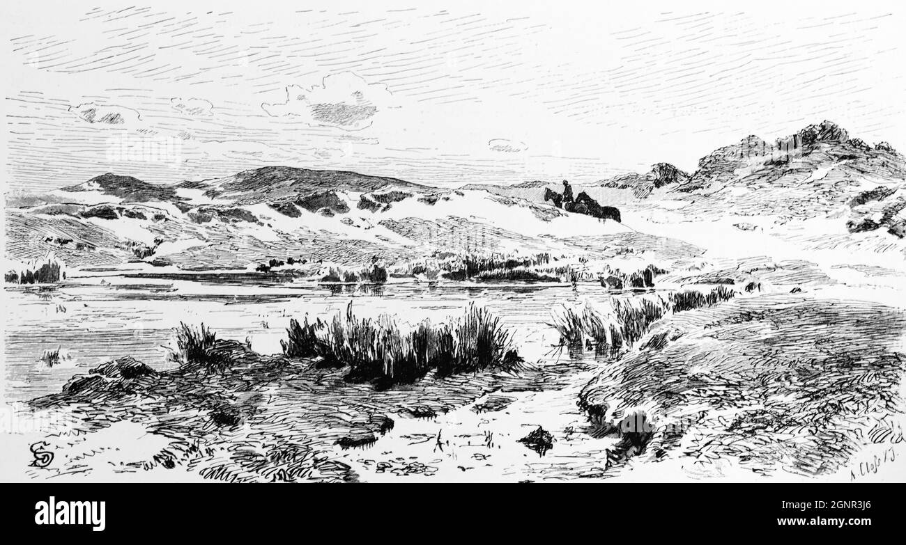 Piccola baia Kibitzdelle sull'isola della Frisia orientale Borkum, Frisia orientale, bassa Sassonia, Germania settentrionale, illustrazione storica 1880, Foto Stock