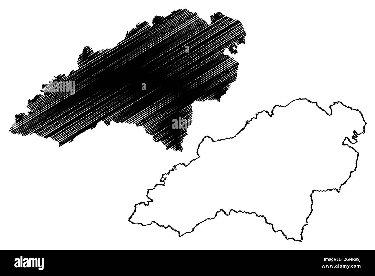 Distretto di Firozpur (Stato del Punjab, Repubblica dell'India) illustrazione vettoriale della mappa, schizzo della mappa di Ferozepur Illustrazione Vettoriale