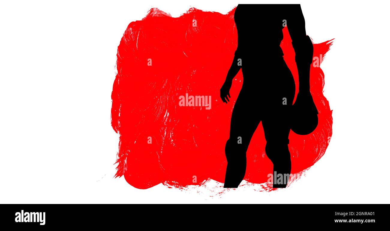 Sezione centrale della silhouette del giocatore di pallamano femminile contro i colpi di pennello rosso Foto Stock