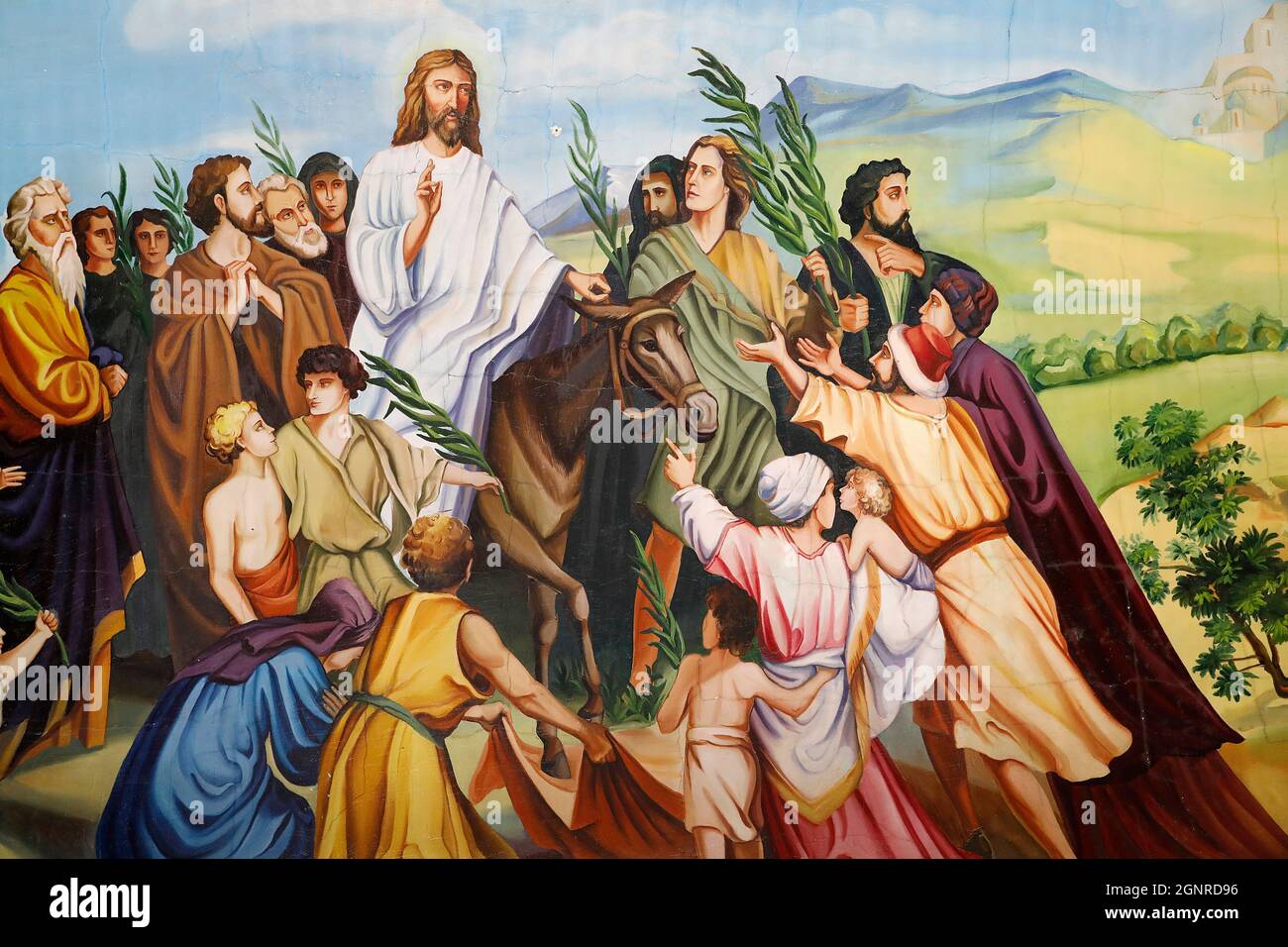 Jesus jerusalem donkey painting immagini e fotografie stock ad alta