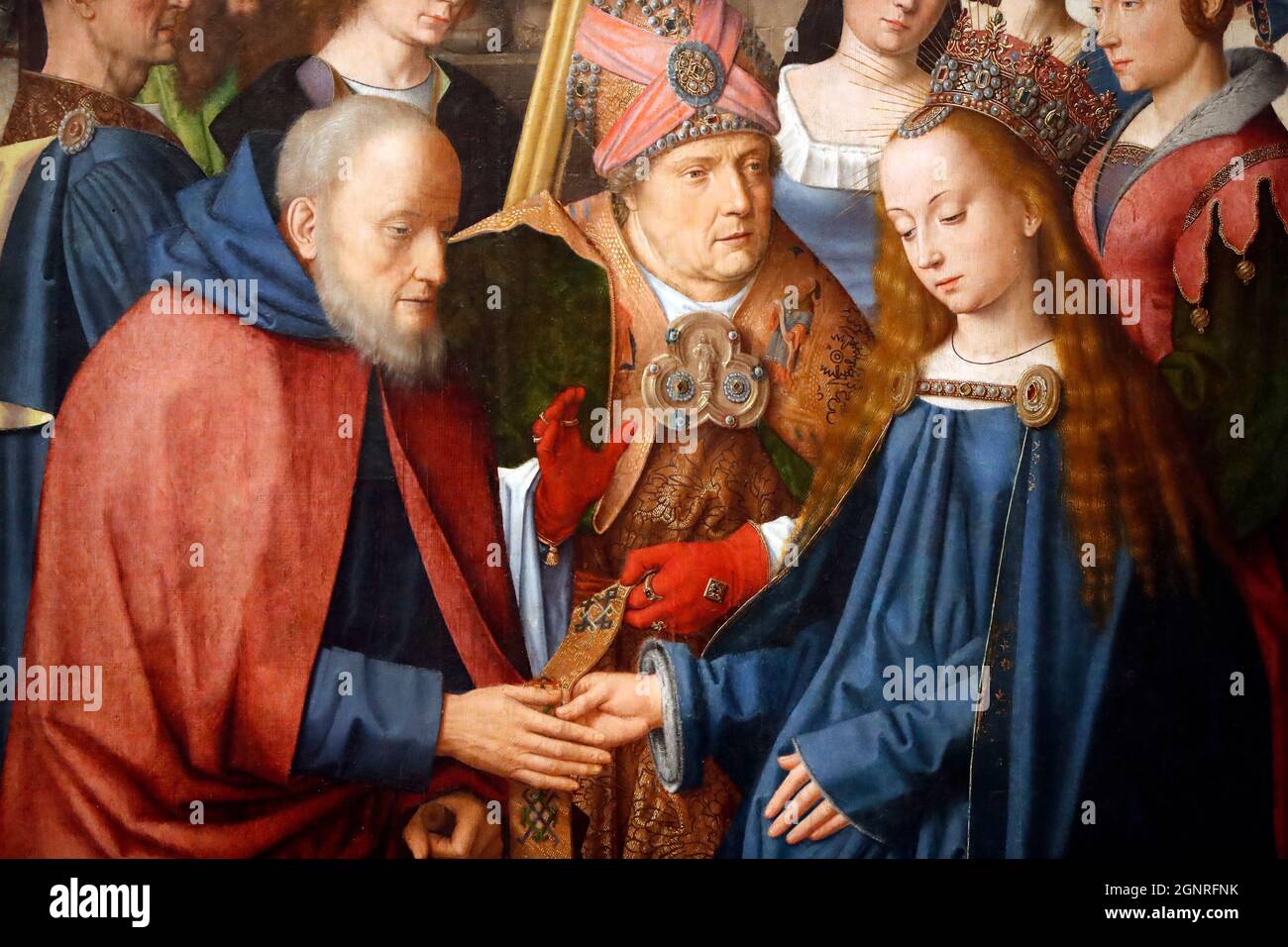 Museo Evora. Maestro della pala d'altare Evora. Il matrimonio della Vergine e di Giuseppe. Olio sui pannelli. Scuola Flamish 1500. Portogallo. Foto Stock