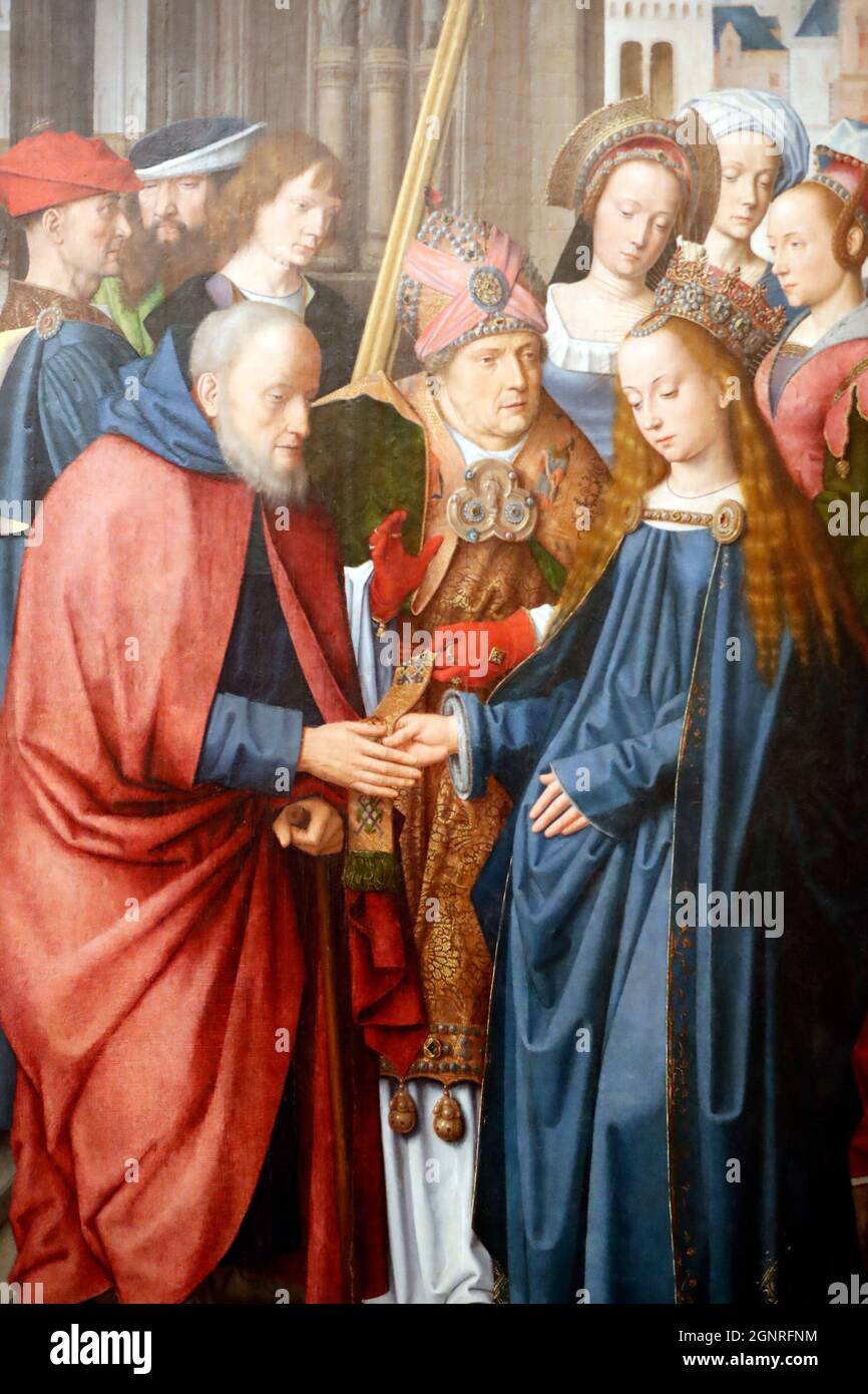 Museo Evora. Maestro della pala d'altare Evora. Il matrimonio della Vergine e di Giuseppe. Olio sui pannelli. Scuola Flamish 1500. Portogallo. Foto Stock