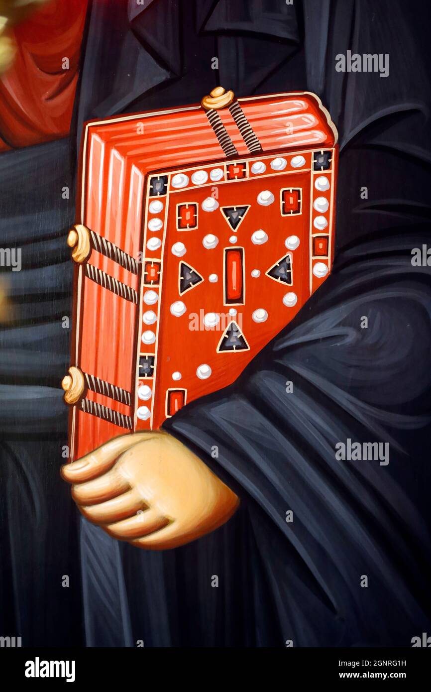 STS. Cirillo e Metodio chiesa ortodossa. Pittura di parete. Cristo Pantocratore. Dettaglio. Lubiana. Slovenia. Foto Stock