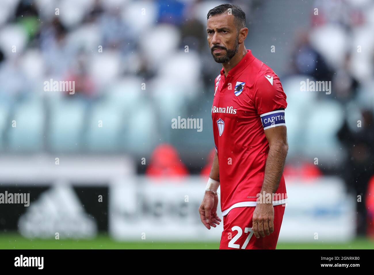 Fabio Quagliarella della UC Sampdoria guarda in serie Un incontro tra Juventus FC e UC Sampdoria. Foto Stock